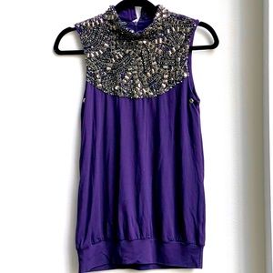Italian Brand Kor@Kor Collection beautiful purple top with metal beads decor